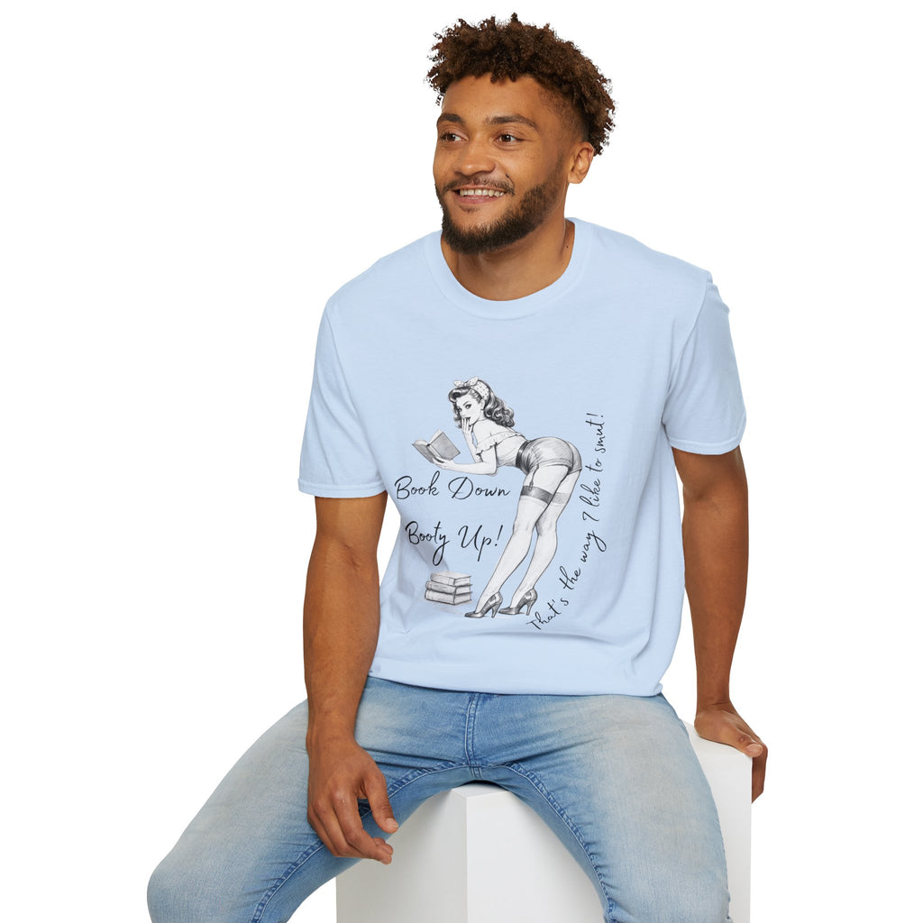 Pinup Booklover T-Shirt — "Book Down Booty Up!" Vintage Reading Tee