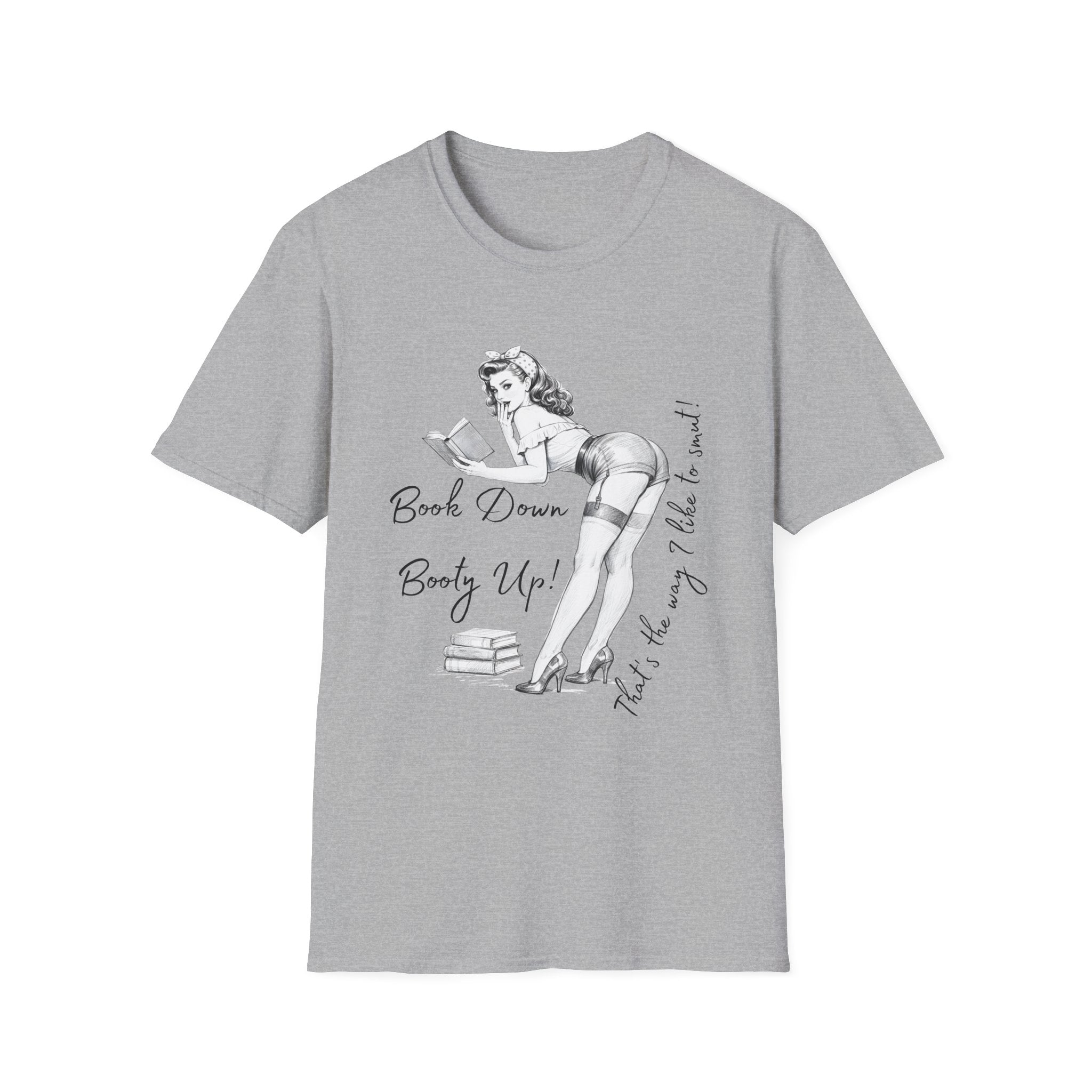 Pinup Booklover T-Shirt — "Book Down Booty Up!" Vintage Reading Tee