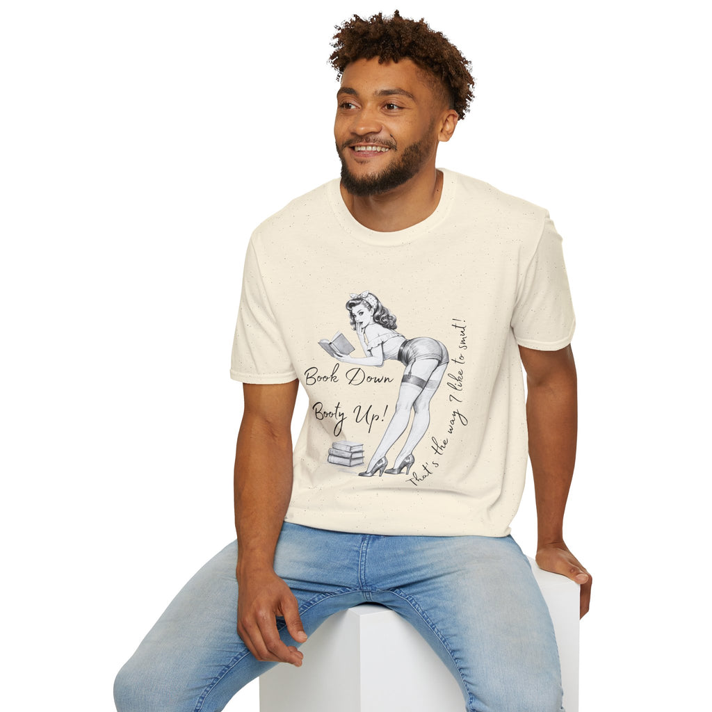 Pinup Booklover T-Shirt — "Book Down Booty Up!" Vintage Reading Tee