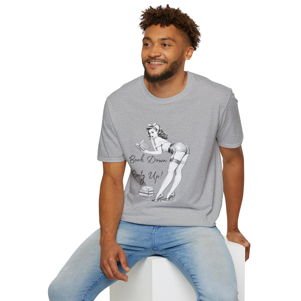 Pinup Reading Tee — "Book Down, Booty Up" Vintage Pin-Up Graphic Shirt