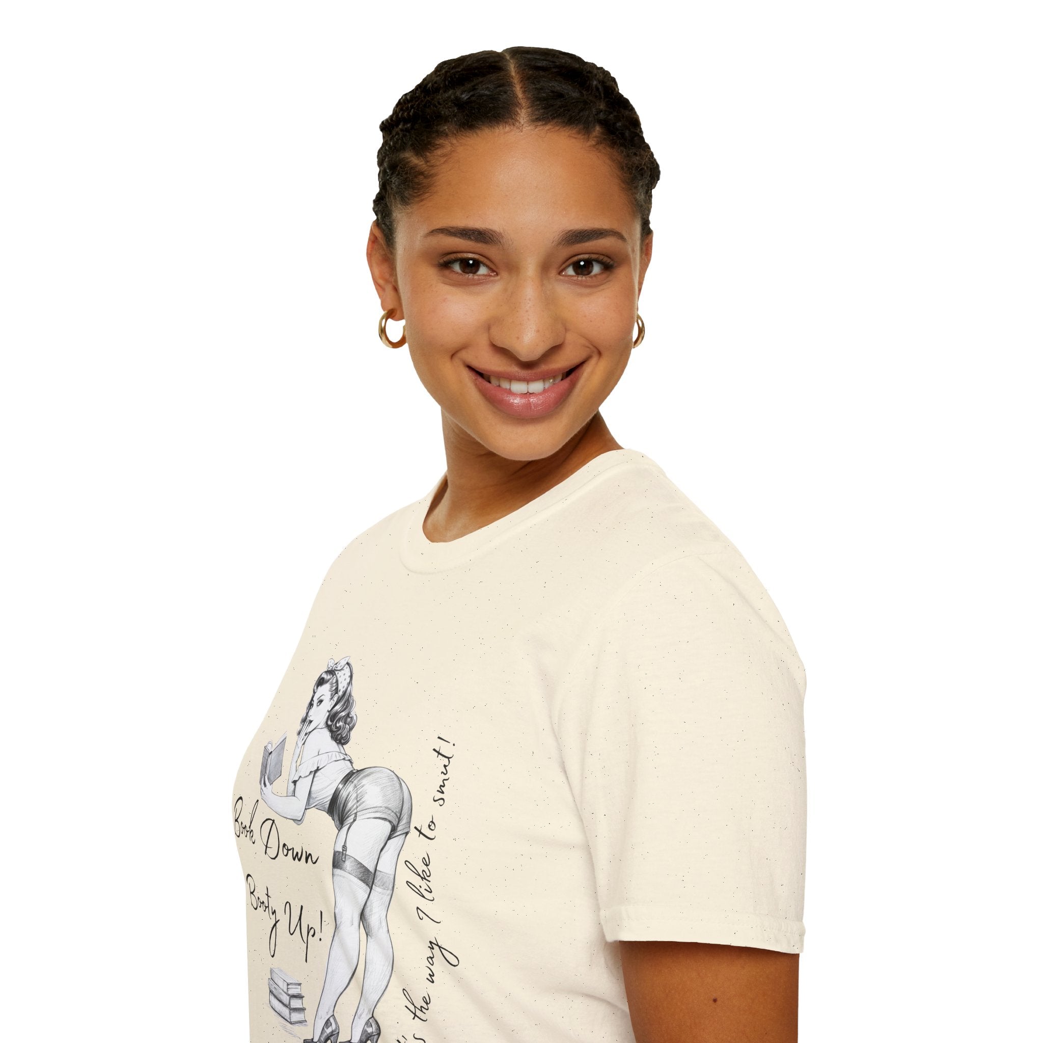 Pinup Booklover T-Shirt — "Book Down Booty Up!" Vintage Reading Tee