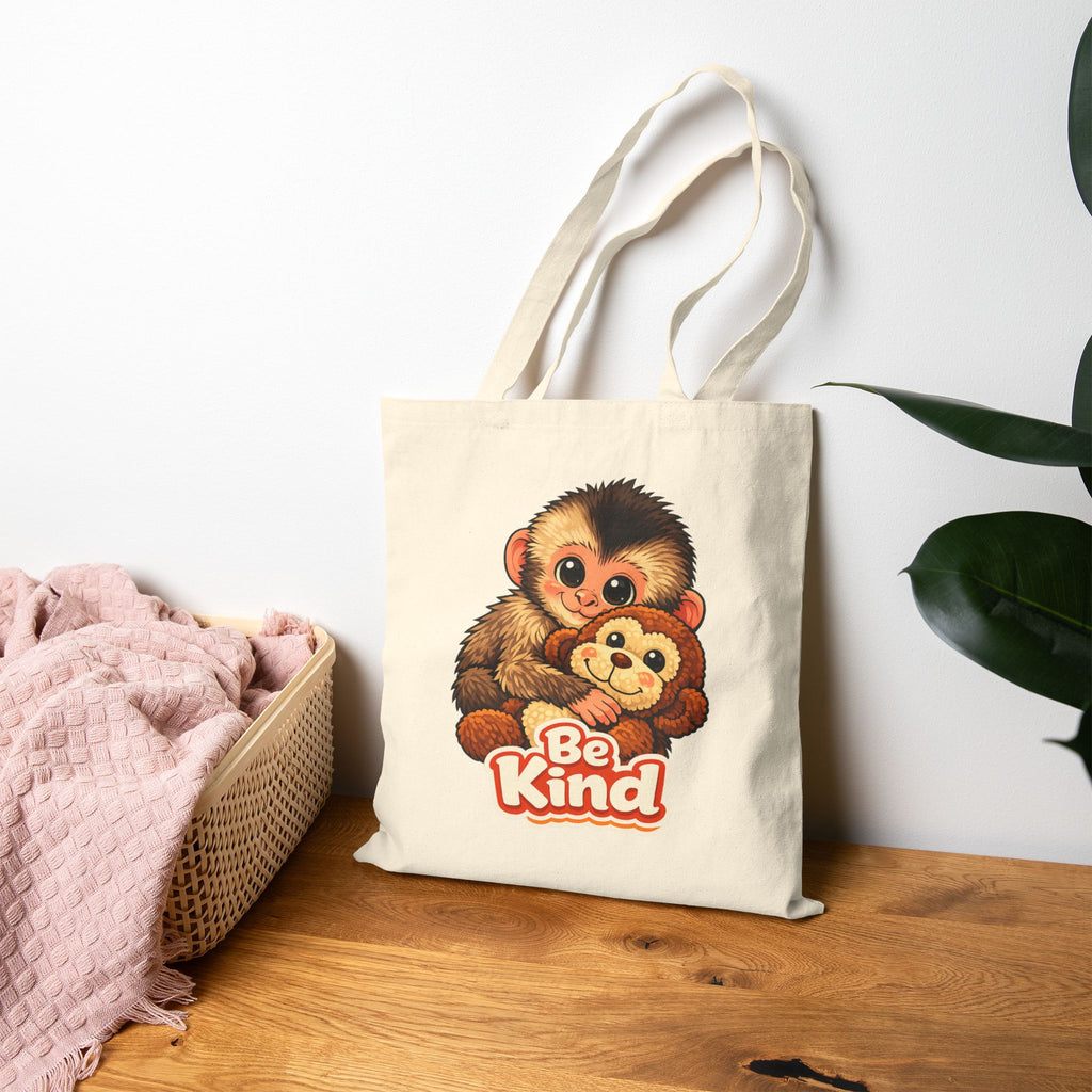 Tote Bag — Cute Punch the Monkey Design with “Be Kind” Slogan