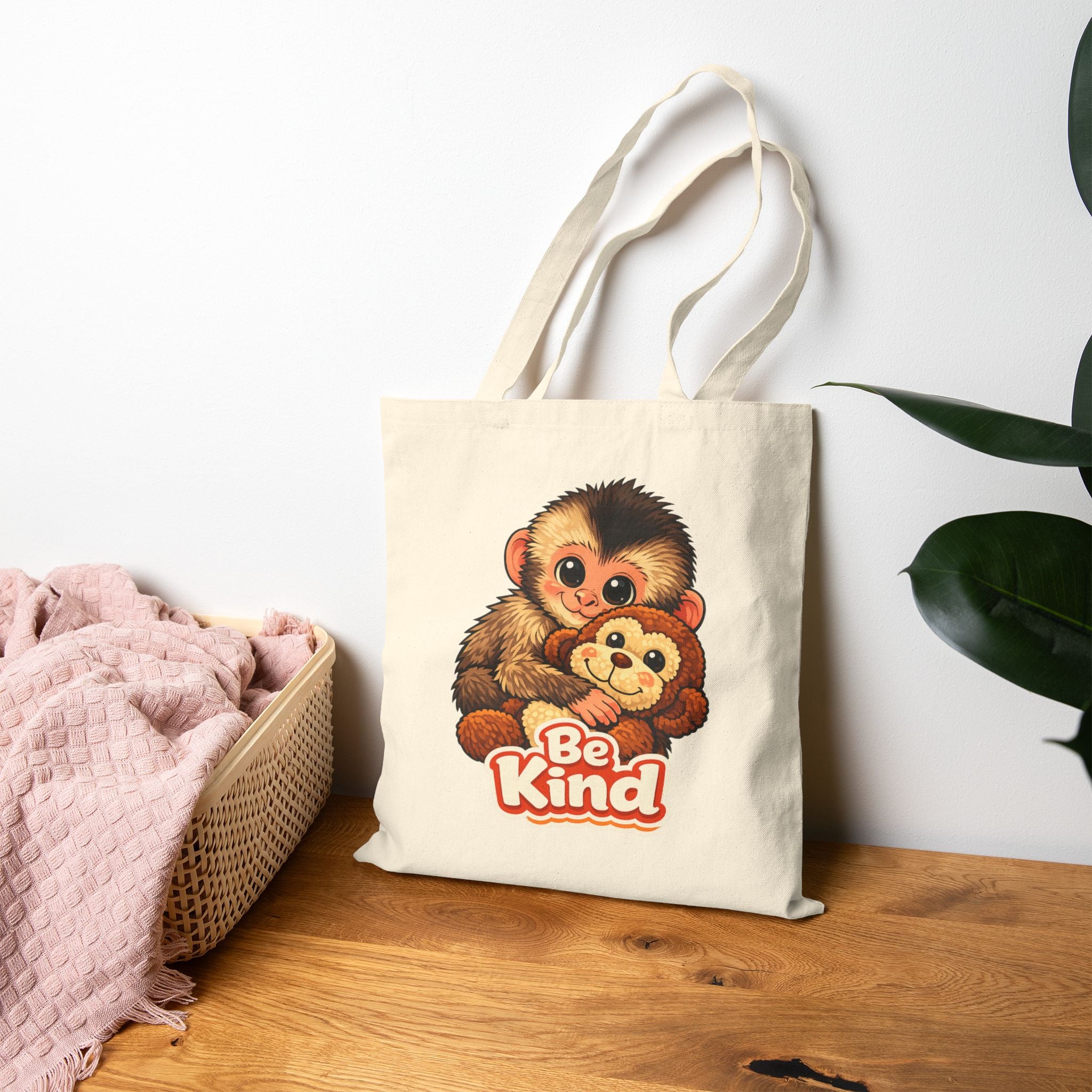 Tote Bag — Cute Punch the Monkey Design with “Be Kind” Slogan