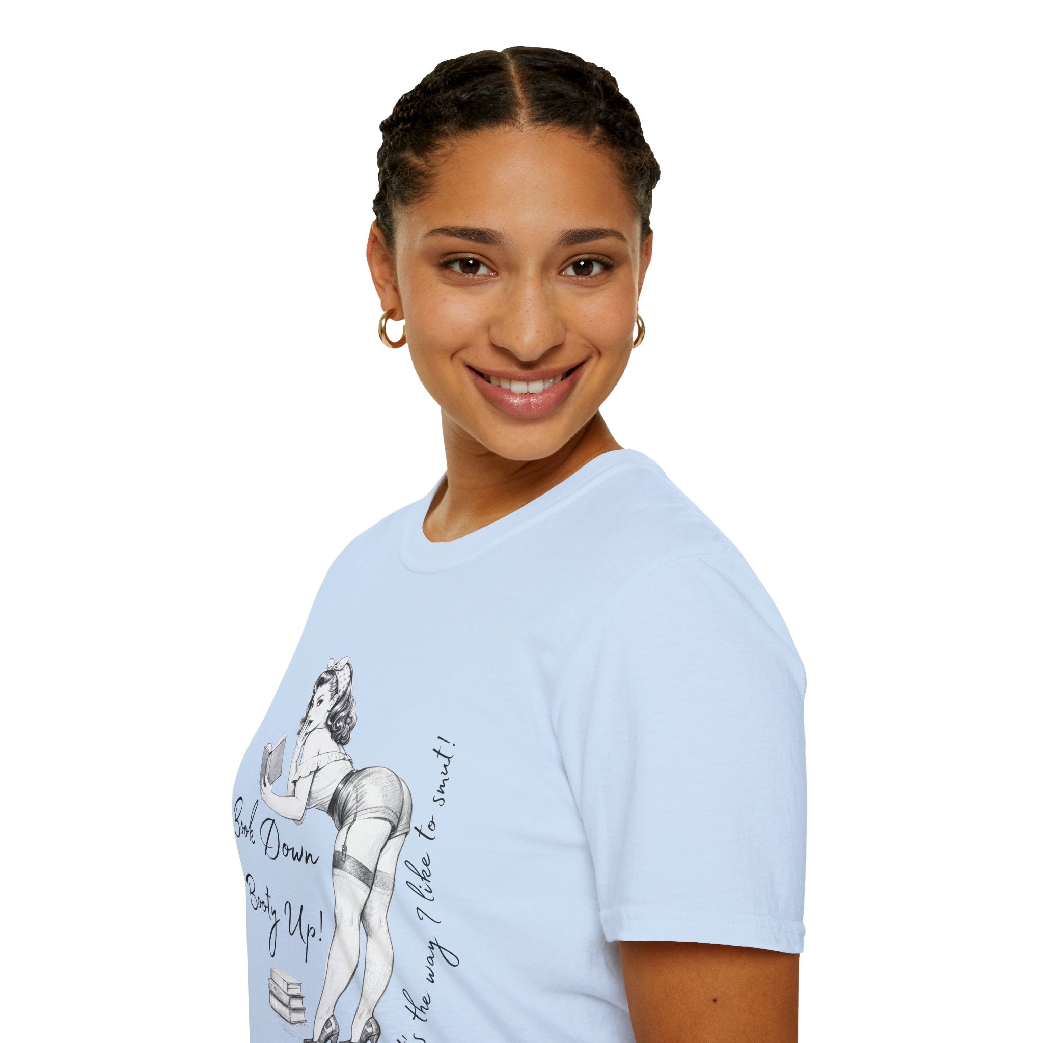 Pinup Booklover T-Shirt — "Book Down Booty Up!" Vintage Reading Tee