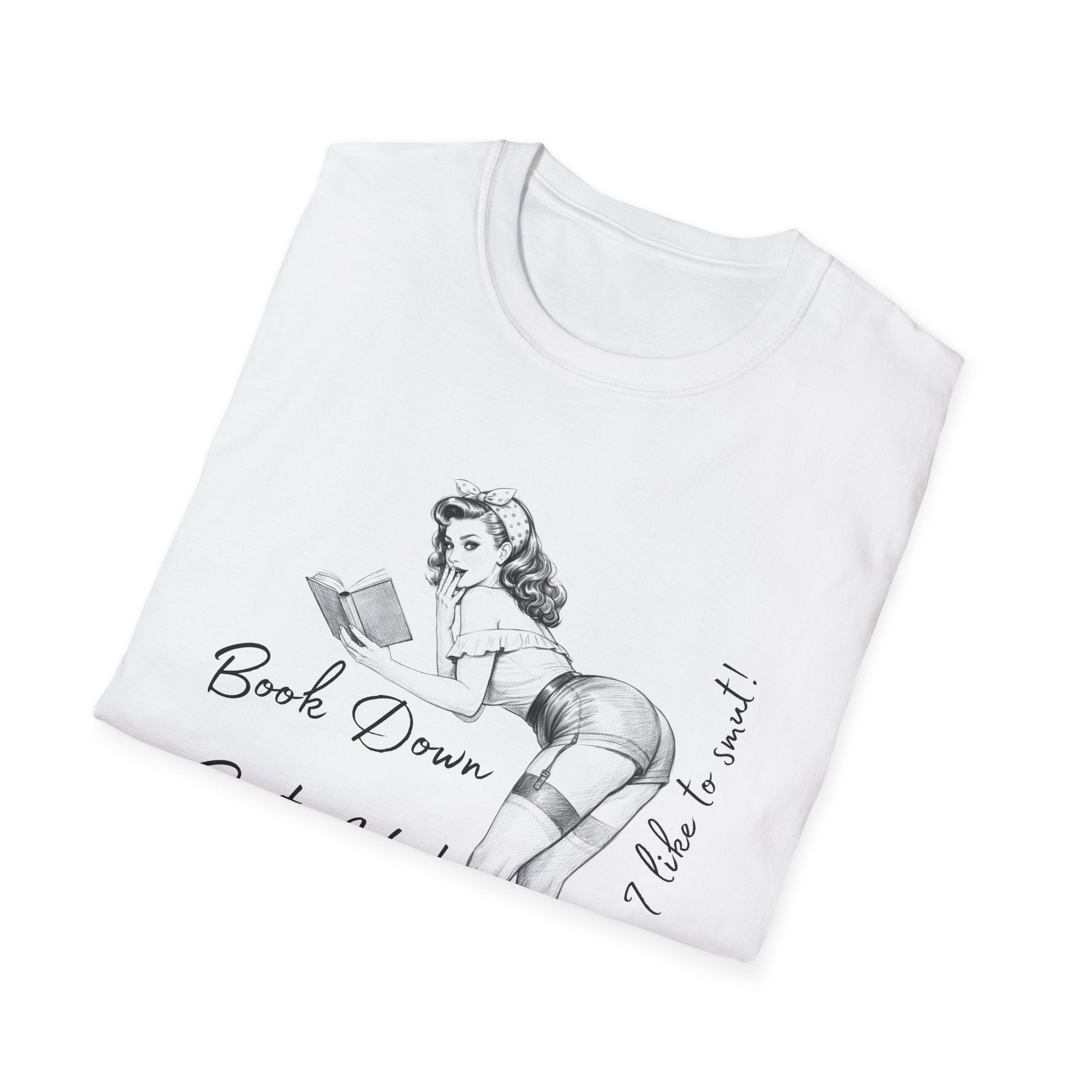 Pinup Booklover T-Shirt — "Book Down Booty Up!" Vintage Reading Tee