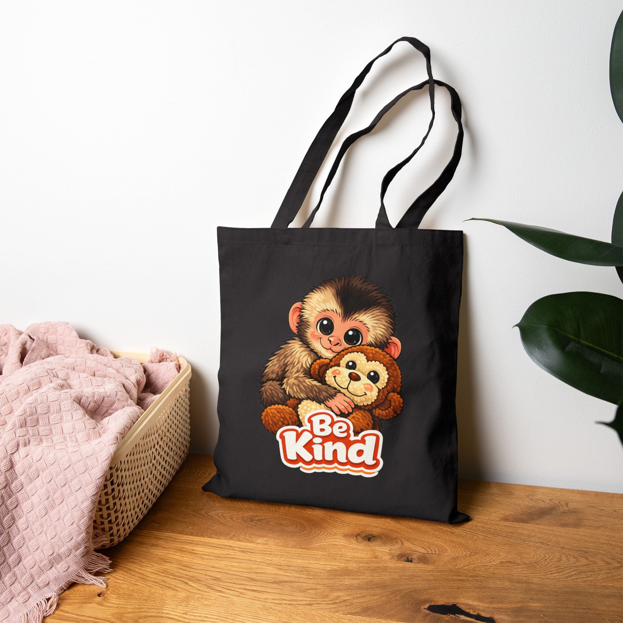 Tote Bag — Cute Punch the Monkey Design with “Be Kind” Slogan
