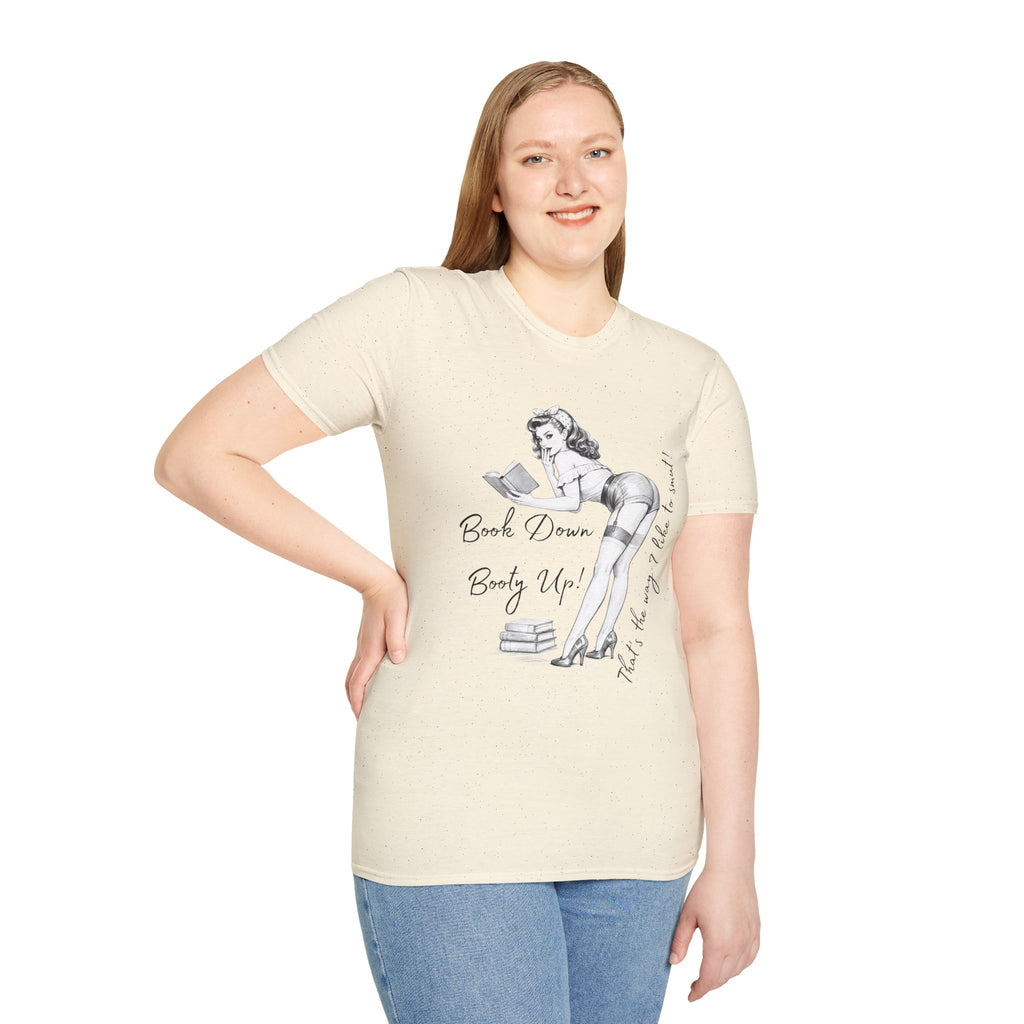 Pinup Booklover T-Shirt — "Book Down Booty Up!" Vintage Reading Tee