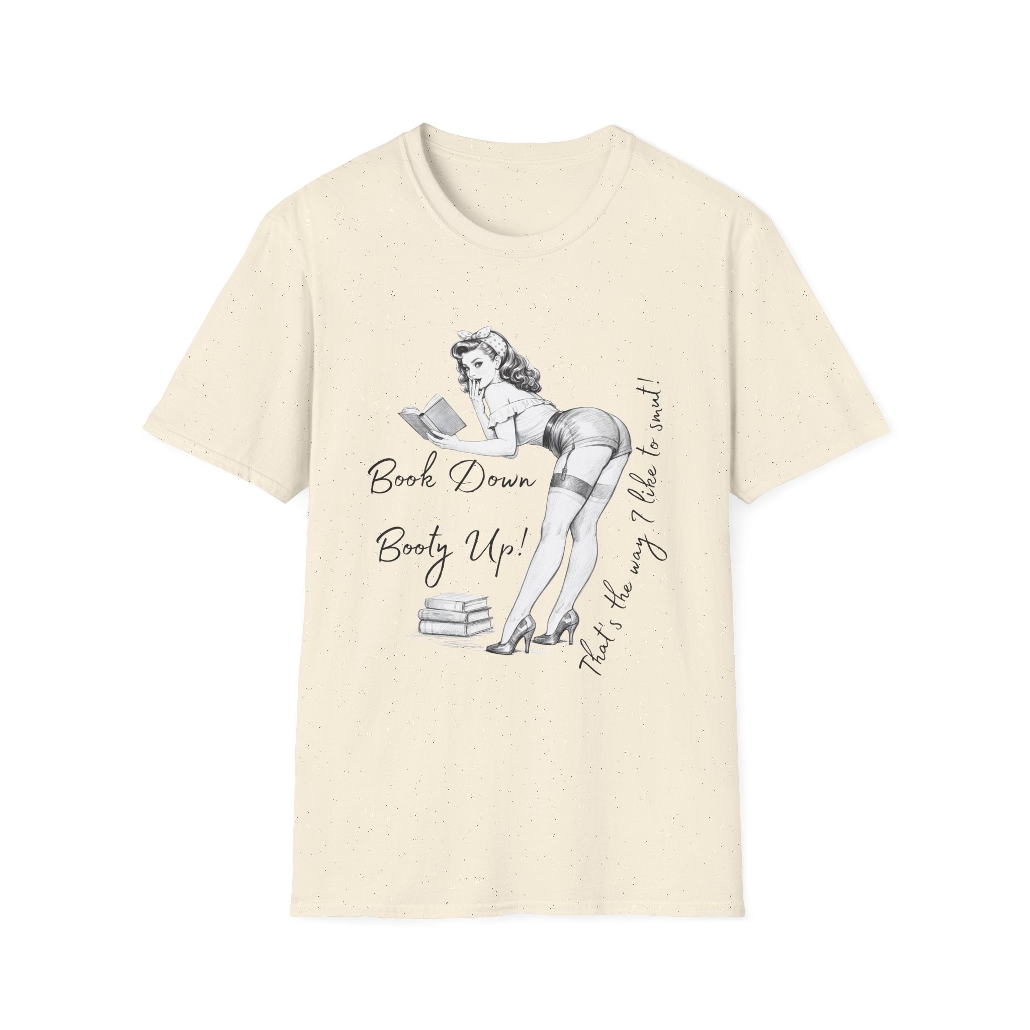 Pinup Booklover T-Shirt — "Book Down Booty Up!" Vintage Reading Tee